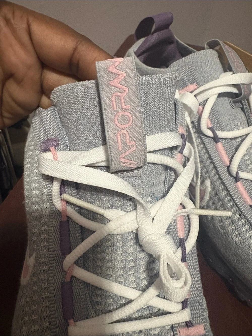 Nike Kids Light Gray Knit Sneakers with Pink & Lavender Accents
